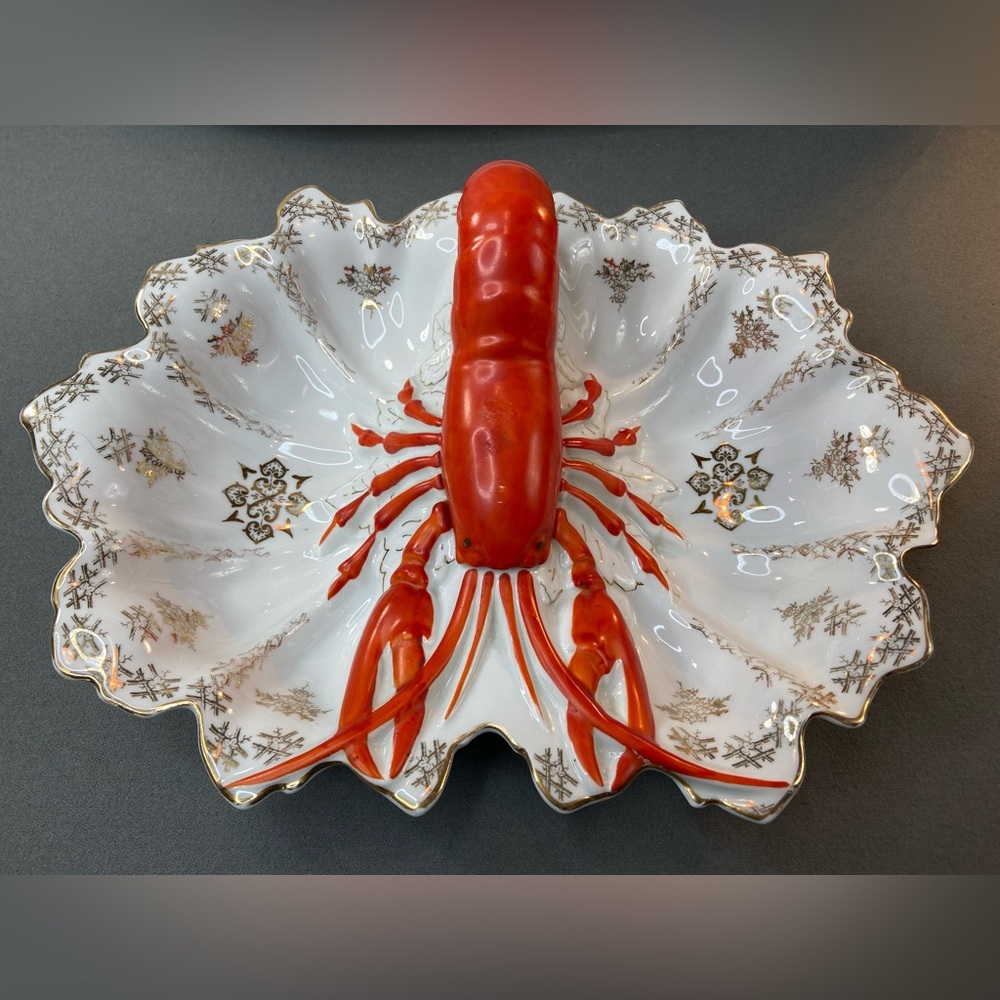 Antique German Lobster Divided Serving Dish 14.5" x 10.5"